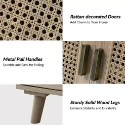 Kirklands Home Natural Wood and Rattan Carpinteria Cabinet Brown Best