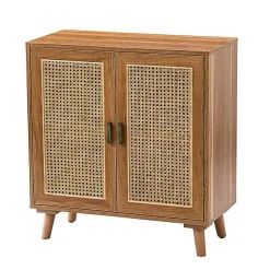 Kirklands Home Natural Wood and Rattan 2-Door Cabinet Brown Clearance