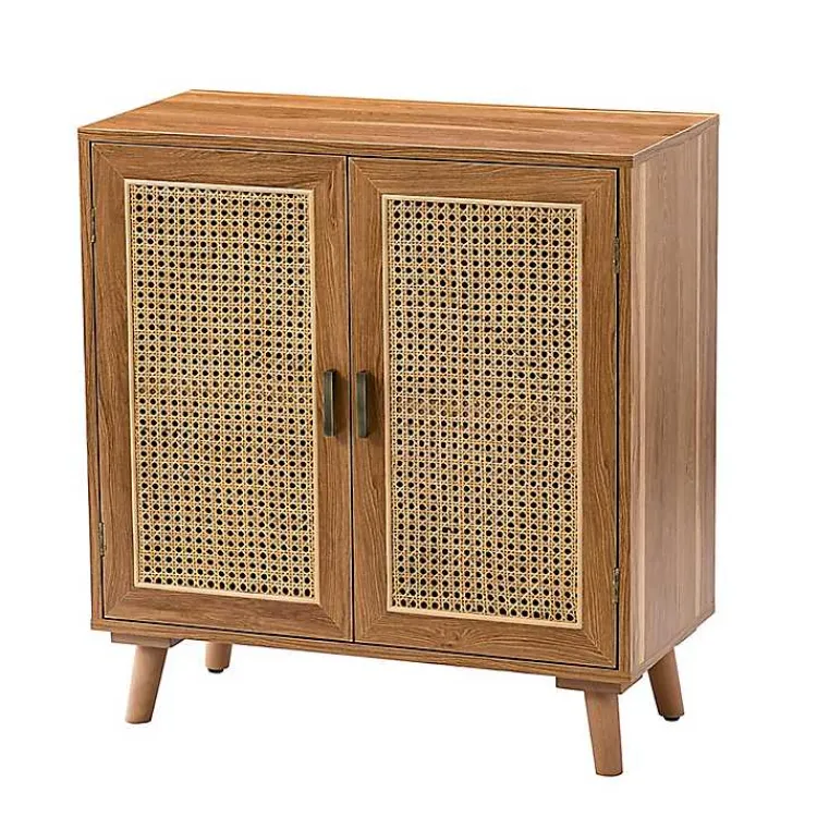 Kirklands Home Natural Wood and Rattan 2-Door Cabinet Brown Clearance