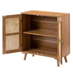 Kirklands Home Natural Wood and Rattan 2-Door Cabinet Brown Clearance