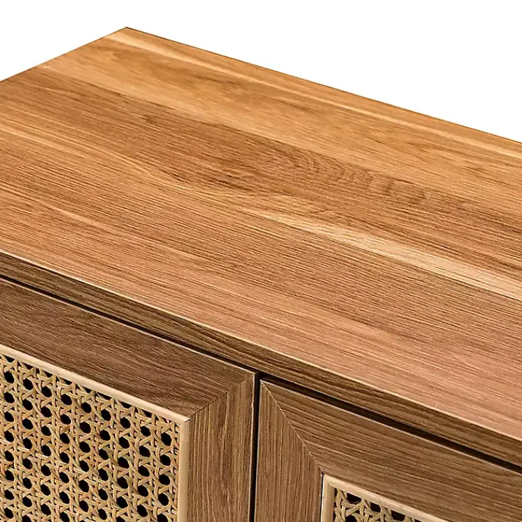 Kirklands Home Natural Wood and Rattan 2-Door Cabinet Brown Clearance