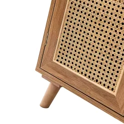 Kirklands Home Natural Wood and Rattan 2-Door Cabinet Brown Clearance