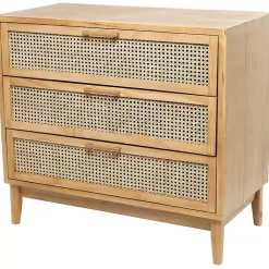Kirklands Home Natural Wood and Rat 3-Drawer Chest Tan Clearance