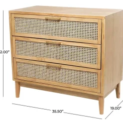 Kirklands Home Natural Wood and Rat 3-Drawer Chest Tan Clearance