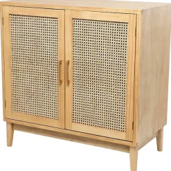 Kirklands Home Natural Wood and Rat 2-Door Storage Cabinet Tan Outlet