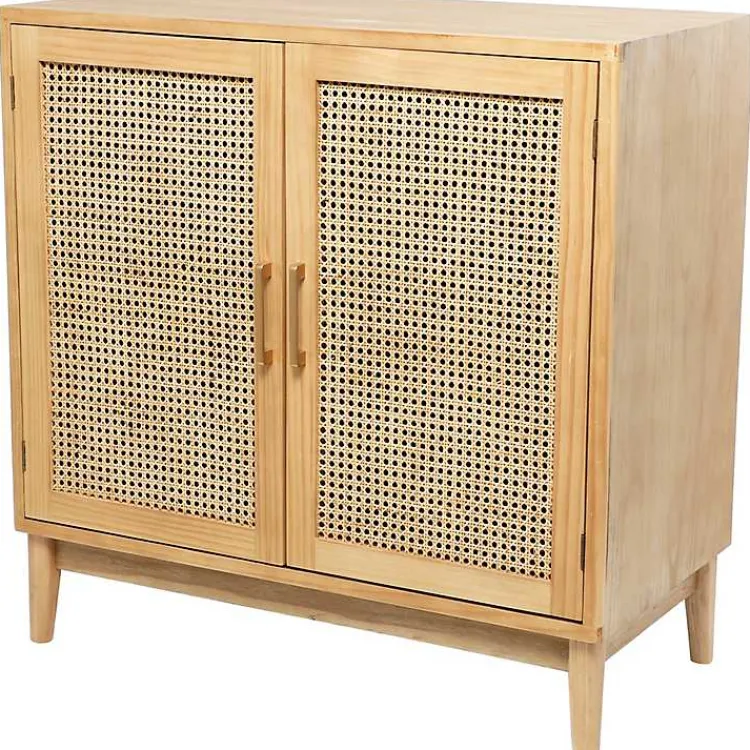 Kirklands Home Natural Wood and Rat 2-Door Storage Cabinet Tan Outlet
