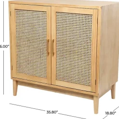 Kirklands Home Natural Wood and Rat 2-Door Storage Cabinet Tan Outlet