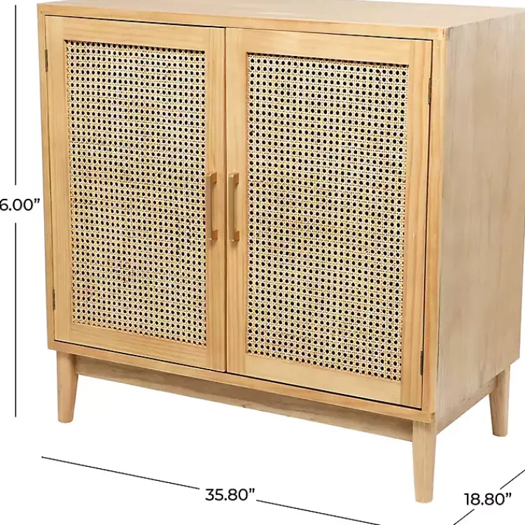 Kirklands Home Natural Wood and Rat 2-Door Storage Cabinet Tan Outlet