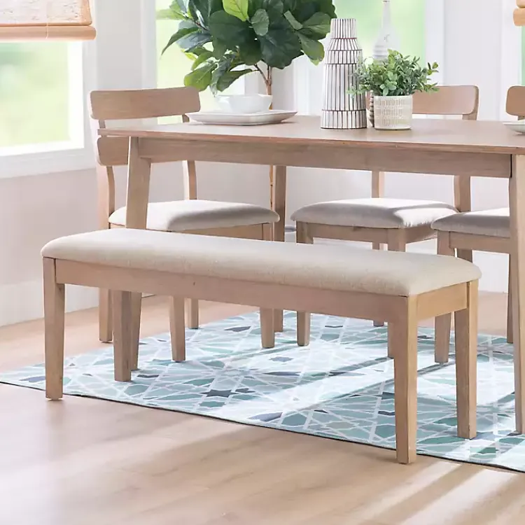 Kirklands Home Natural Wood and Upholstered Seat Bench Tan