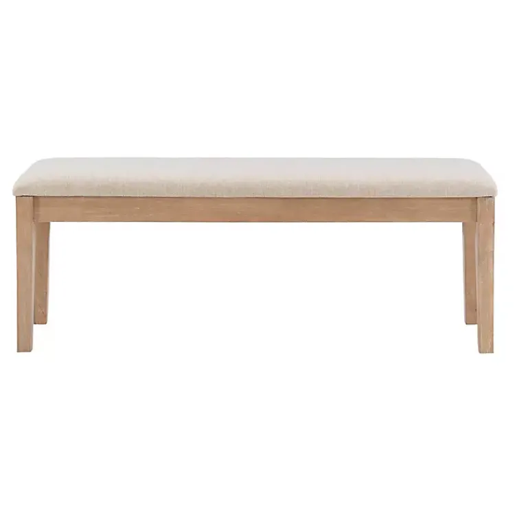 Kirklands Home Natural Wood and Upholstered Seat Bench Tan