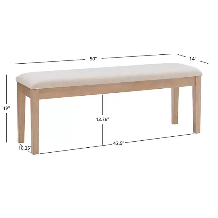 Kirklands Home Natural Wood and Upholstered Seat Bench Tan