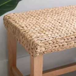 Kirklands Home Natural Wood and Woven Hyacinth Bench Tan Outlet