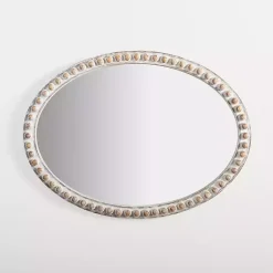 Kirklands Home Natural Wood Beaded Oval Mirror New