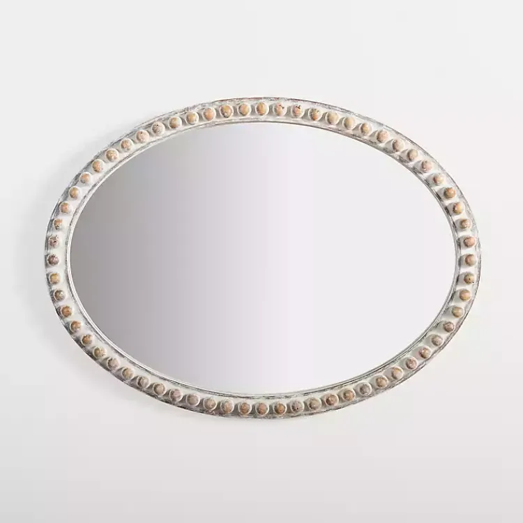 Kirklands Home Natural Wood Beaded Oval Mirror New