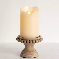 Candle Holders>Kirklands Home Natural Wood Beaded Pillar Candle Holder, 4 in. Brown