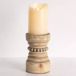 Candle Holders>Kirklands Home Natural Wood Beaded Pillar Candle Holder, 8 in. Brown