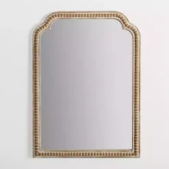Kirklands Home Natural Wood Beaded Scalloped Rectangular Mirror New
