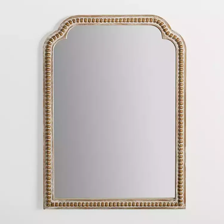 Kirklands Home Natural Wood Beaded Scalloped Rectangular Mirror New