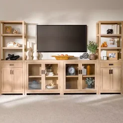 Kirklands Home Natural Wood Bookcase Modular Cabinet Tan Hot