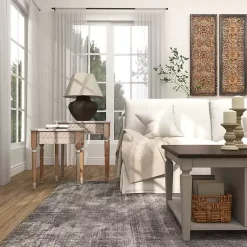 Kirklands Home Natural Wood Carved Leaf Accent Tables, Set of 2 New