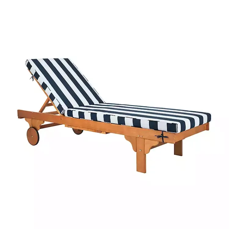 Kirklands Home Natural Wood Chaise with Table and Striped Cushion Hot
