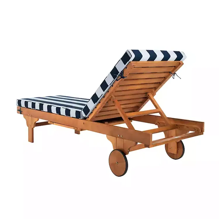 Kirklands Home Natural Wood Chaise with Table and Striped Cushion Hot