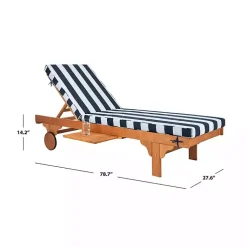 Kirklands Home Natural Wood Chaise with Table and Striped Cushion Hot