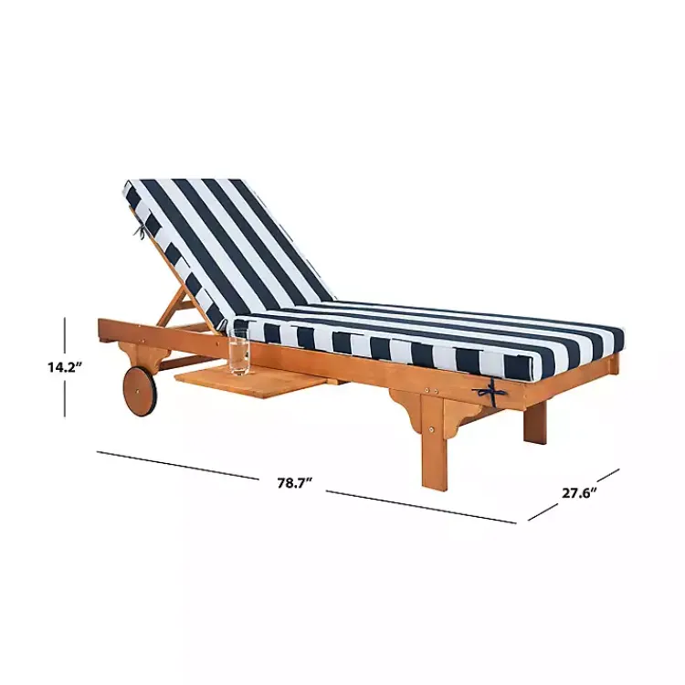 Kirklands Home Natural Wood Chaise with Table and Striped Cushion Hot