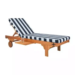 Kirklands Home Natural Wood Chaise with Table and Striped Cushion Hot