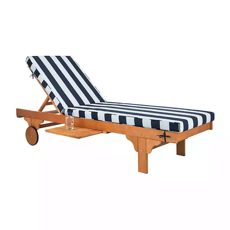 Kirklands Home Natural Wood Chaise with Table and Striped Cushion Hot