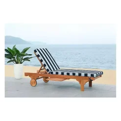 Kirklands Home Natural Wood Chaise with Table and Striped Cushion Hot