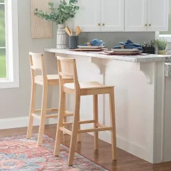 Kirklands Home Natural Wood Devin Bar Stools, Set of 2 Tan