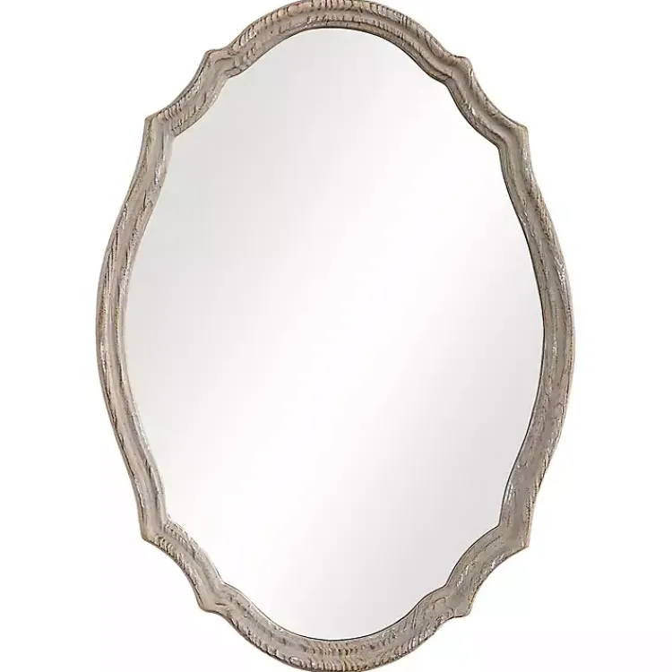 Kirklands Home Natural Wood Distressed Curved Frame Mirror New