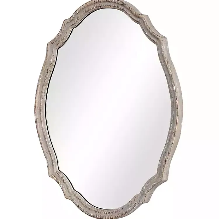 Kirklands Home Natural Wood Distressed Curved Frame Mirror New