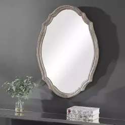 Kirklands Home Natural Wood Distressed Curved Frame Mirror New