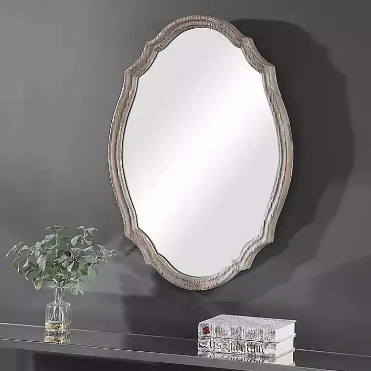 Kirklands Home Natural Wood Distressed Curved Frame Mirror New