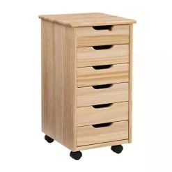 Kirklands Home Natural Wood 6-Drawer Cary Storage Cart Tan Best