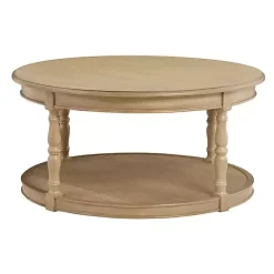 Kirklands Home Natural Wood Finish Turned Leg Round Coffee Table Clearance