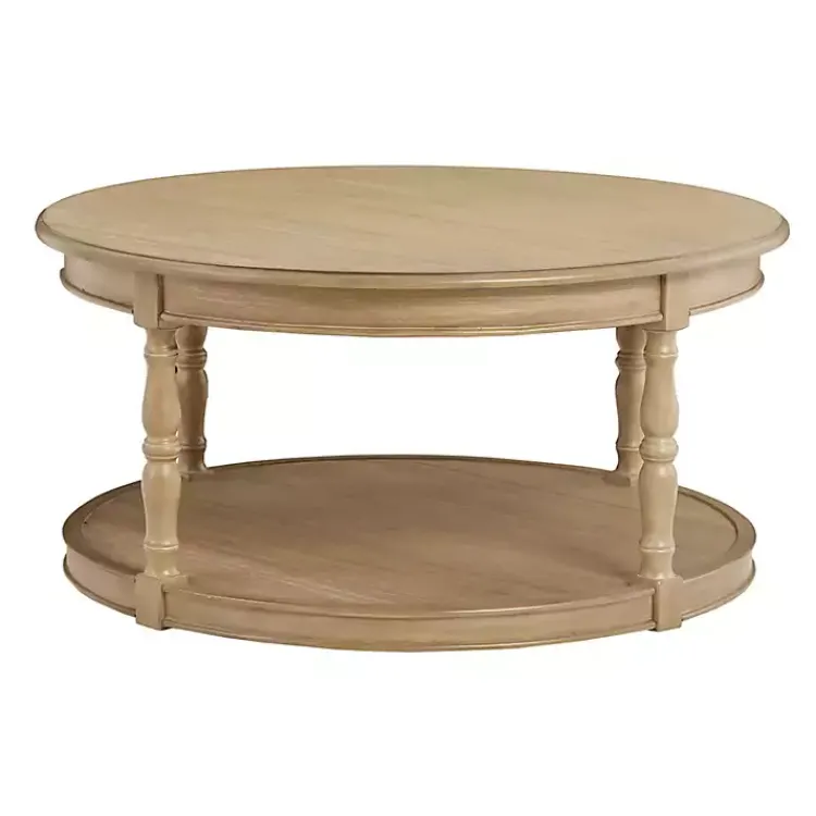 Kirklands Home Natural Wood Finish Turned Leg Round Coffee Table Clearance