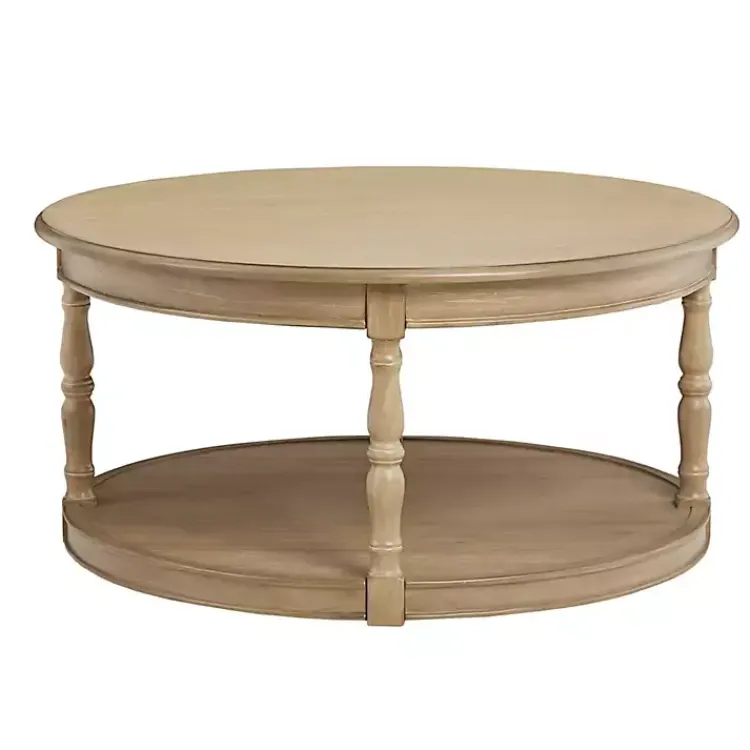 Kirklands Home Natural Wood Finish Turned Leg Round Coffee Table Clearance