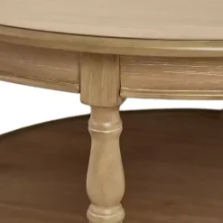 Kirklands Home Natural Wood Finish Turned Leg Round Coffee Table Clearance