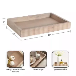 Decorative Trays>Kirklands Home Natural Wood Fluted Lissi Recgular Serving Tray Tan