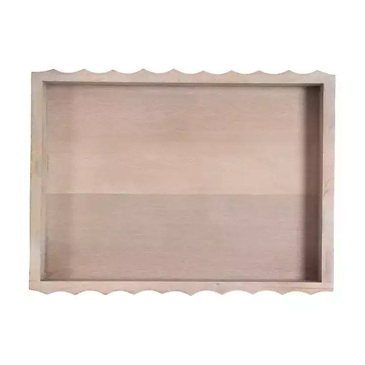 Decorative Trays>Kirklands Home Natural Wood Fluted Lissi Recgular Serving Tray Tan