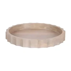 Decorative Trays>Kirklands Home Natural Wood Fluted Lissi Round Serving Tray Tan