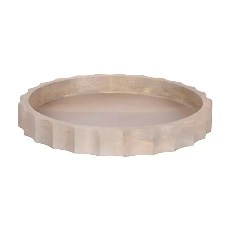 Decorative Trays>Kirklands Home Natural Wood Fluted Lissi Round Serving Tray Tan