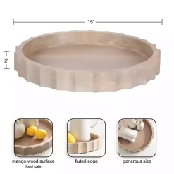 Decorative Trays>Kirklands Home Natural Wood Fluted Lissi Round Serving Tray Tan