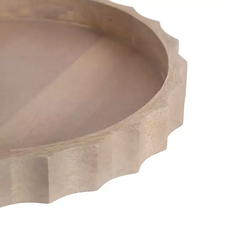 Decorative Trays>Kirklands Home Natural Wood Fluted Lissi Round Serving Tray Tan
