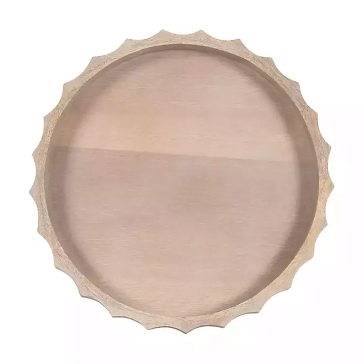Decorative Trays>Kirklands Home Natural Wood Fluted Lissi Round Serving Tray Tan