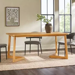 Kirklands Home Natural Wood Geometric Legs Dining Table Tan New