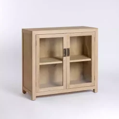 Kirklands Home Natural Wood Glass Door Modular Cabinet Tan Discount
